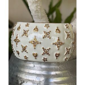 White Enamel Gold & Crystal Bracelet Kenneth Jay Lane Hearts & Stars
